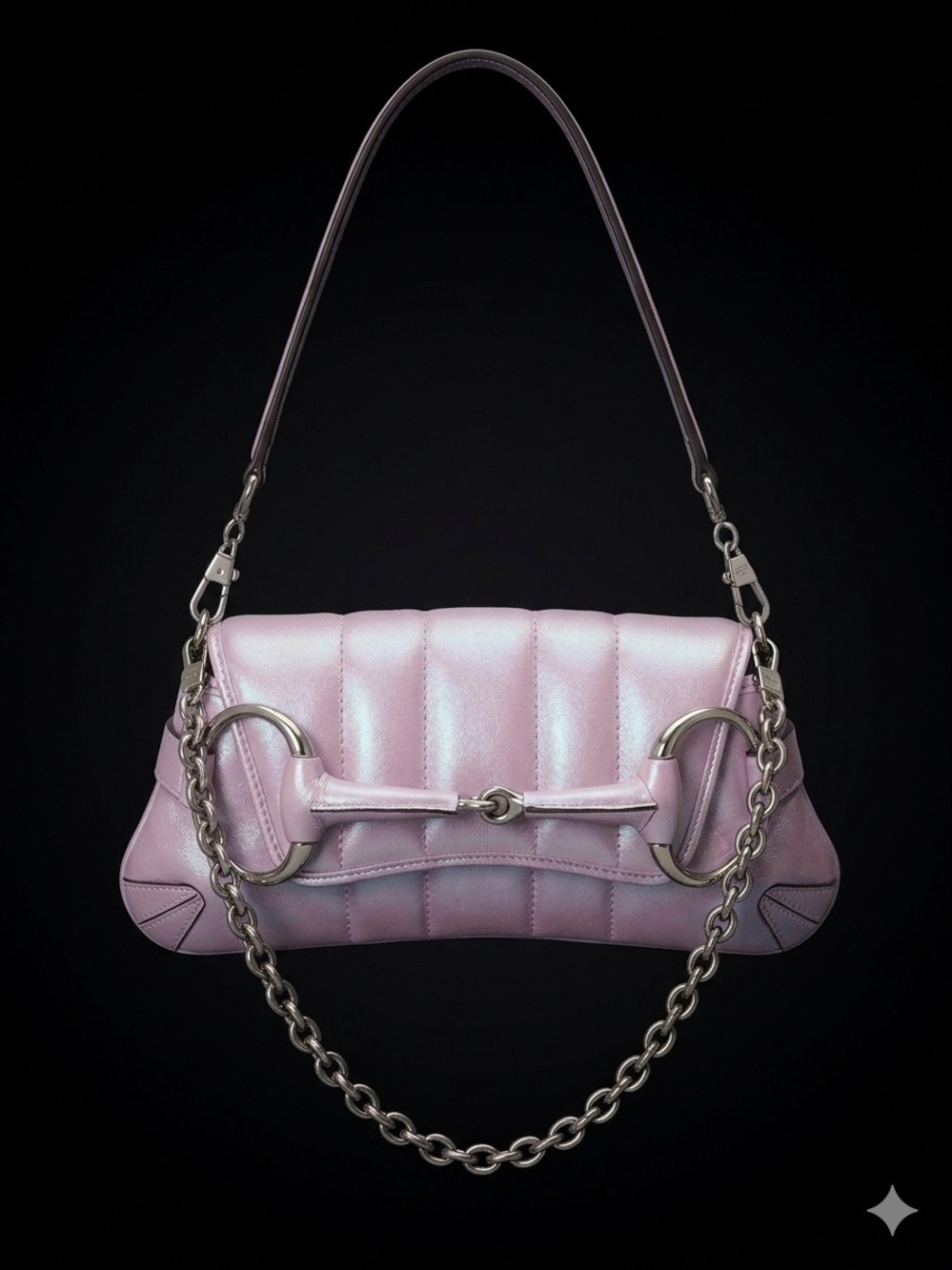 EUC Gucci Horsebit Chain Shoulder Bag Pink Iridescent Vertical Matelasse Quilted - Picture 2 of 16